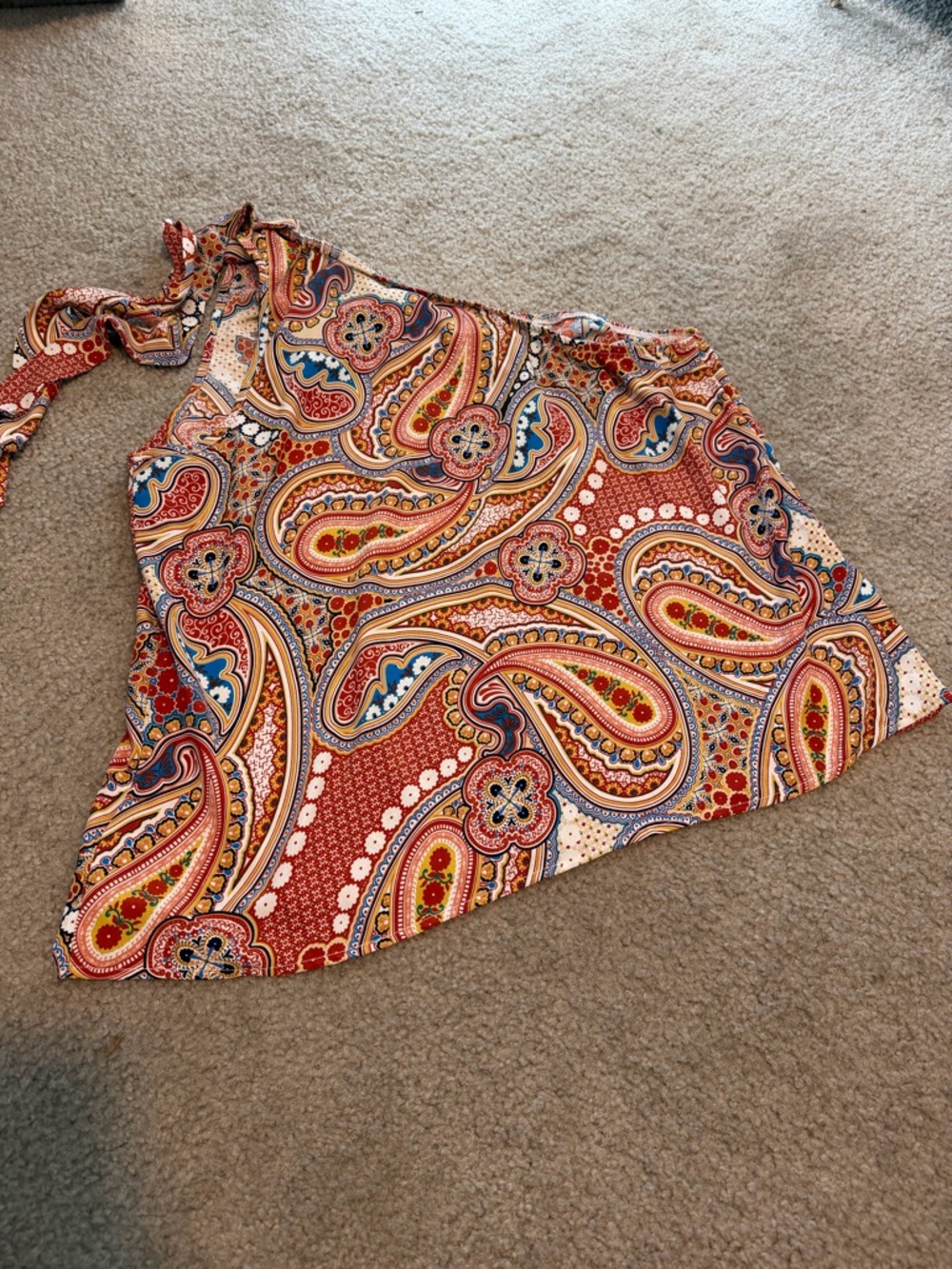 064 One-Shoulder Paisley Print Top in Orange and Blue XL - Picture 5 of 5
